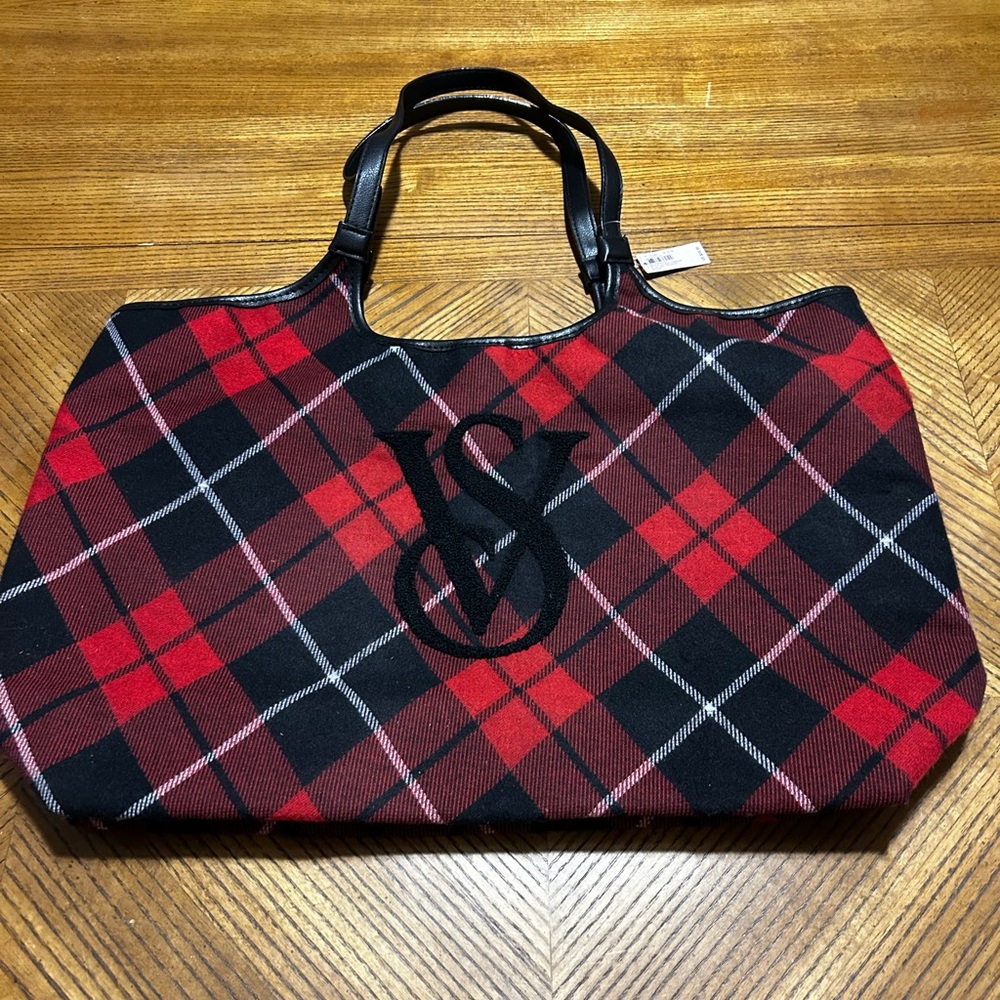Victoria’s Secret Red Flannel Plaid Weekender Tote Bag